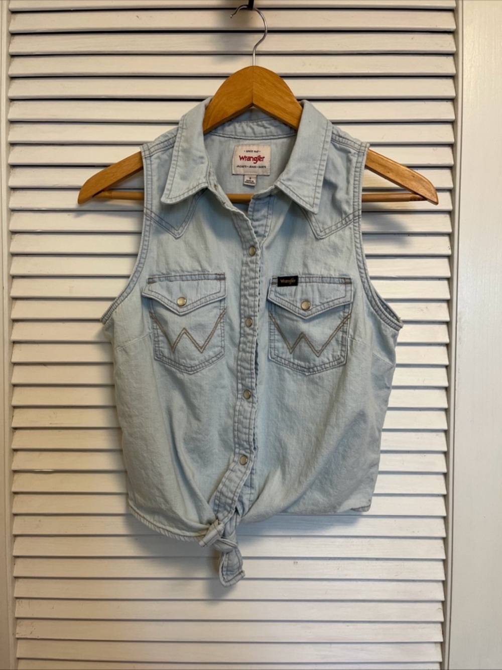 Wrangler Light Blue Sleeveless Denim Tie-Front Top